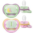 Philips Avent Ultra Air Nighttime Silicone Soother 6-18m Κωδ SCF376/29, 2 Τεμάχια Λαχανί - Ροζ