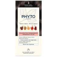 Phyto Permanent Hair Color Kit Μόνιμη Βαφή Μαλλιών με Φυτικές Χρωστικές, Χωρίς Αμμωνία 1 Τεμάχιο - 3 Καστανό Σκούρο