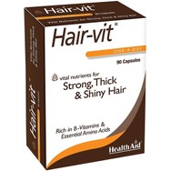 Health Aid Hair-Vit Συμπλήρωμα Διατροφής με Βιταμίνες, Μέταλλα Ιχνοστοιχεία & Αμινοξέα για Υγιή, Δυνατά Μαλλιά με Όγκο & Λάμψη 90caps
