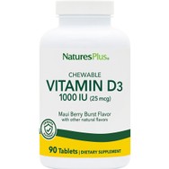 Natures Plus Vitamin D3 1000IU Συμπλήρωμα Διατροφής Βιταμίνης D3 για την Καλή Λειτουργία των Οστών & Ανοσοποιητικού με Γεύση Μούρων  90 Chew.tabs