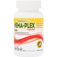 Natures Plus Hema-Plex Συμπλήρωμα Διατροφής Σιδήρου, Φολικού Οξέος & Βιταμίνης Β12 Βαθμιαίας Αποδέσμευσης για Αντιμετώπιση της Αναιμίας, Ενέργεια Κατά της Κόπωσης 60caps