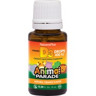 Natures Plus Animal Parade Vitamin D3 400IU Συμπλήρωμα Διατροφής Βιταμίνης D3 για την Καλή Υγεία των Οστών & Δοντιών, Ενίσχυση του Ανοσοποιητικού για Παιδιά σε Πόσιμο Υγρό με Γεύση Πορτοκάλι 10ml - Orange