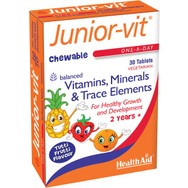 Health Aid Junior-Vit Συμπλήρωμα Διατροφής Πολυβιταμινών & Μετάλλων για Ενίσχυση Ανοσοποιητικού, Φυσιολογική Ανάπτυξη του Εγκεφάλου & Τόνωση με Αντιοξειδωτικές Ιδιότητες για Παιδιά με Γεύση Φρούτων 30 Chew.tabs