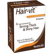 Health Aid Hair-Vit Συμπλήρωμα Διατροφής Βιταμινών, Μετάλλων & Αμινοξέων για Δυνατά με Όγκο & Λάμψη Μαλλιά Κατάλληλο για Αντιμετώπιση της Εποχικής Τριχόπτωσης 90caps