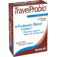 Health Aid TravelProbio Συμπλήρωμα Διατροφής Προβιοτικών για την Αντιμετώπιση της Διάρροιας & της Δυσκοιλιότητας 15caps