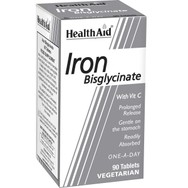 Health Aid Iron Bisglycinate Συμπλήρωμα Διατροφής Σιδήρου Δισγλυκινικής Μορφής & Βιταμίνης C Παρατεταμένης Αποδέσμευσης Μέγιστης Απορρόφησης Κατά της Χρόνιας Κόπωσης για την Καλή Λειτουργία του Αιμοποιητικού 90tabs