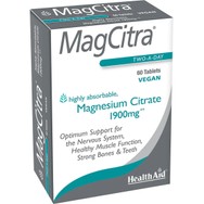 Health Aid MagCitra 1900mg Συμπλήρωμα Διατροφής Μαγνησίου Κιτρικής Μορφής Μέγιστης Απορροφησιμότητας για την Καλή Υγεία των Οστών, Μυών & Νευρικού Συστήματος 60tabs