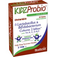 Health Aid KIDZ Probio Συμπλήρωμα Διατροφής με Προβιοτικά & Βιταμίνες Α, C, D & E για την Ισορροπία της Παιδικής Εντερικής Χλωρίδας & Αντιμετώπιση Γαστροπεπτικών Διαταραχών με Γεύση Φραγκοστάφυλο 30 Chew.tabs