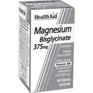 Health Aid Magnesium Bisglycinate 375mg & Vitamin B6 Συμπλήρωμα Διατροφής Χηλικού Μαγνήσιο Υψηλής Απορρόφησης & Βιταμίνης Β6 για την Καλή Λειτουργία του Μυϊκού, Νευρικού Συστήματος & Οστών 60tabs