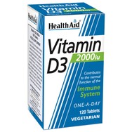 Health Aid Vitamin D3 2000iu Συμπλήρωμα Διατροφής με Βιταμίνη D3 που Συμβάλλει στη Φυσιολογική Λειτουργία του Ανοσοποιητικού Συστήματος 120tabs