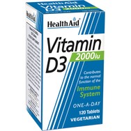 Health Aid Vitamin D3 2000iu Συμπλήρωμα Διατροφής Βιταμίνης D3 για την Καλή Υγεία των Οστών, Δοντιών & Ενίσχυση του Ανοσοποιητικού 120tabs