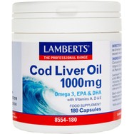 Lamberts Cod Liver Oil Συμπλήρωμα Διατροφής με Ωμέγα 3 Λιπαρά Οξέα για τη Σωστή Λειτουργία της Καρδιάς & του Εγκεφάλου 1000mg, 180caps