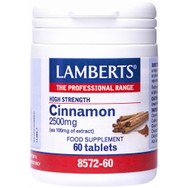 Lamberts Cinnamon Συμπλήρωμα Διατροφής Εκχυλίσματος Κανέλας για τη Ρύθμιση των Επιπέδων της Γλυκόζης στο Αίμα με Αντιοξειδωτικές Ιδιότητες που Βοηθά Κατά την Πέψη 2500mg, 60tabs