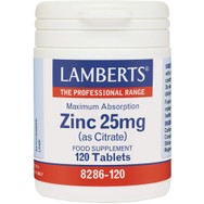 Lamberts Zinc (as Citrate) Συμπλήρωμα Διατροφής με Κιτρικό Ψευδάργυρο Υψηλής Απορροφησιμότητας για την Καλή Λειτουργία του Ανοσοποιητικού & Υγιή Μαλλιά, Νύχια & Δόντια 25mg, 120tabs