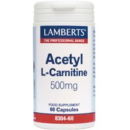 Lamberts Acetyl L-Carnitine Συμπλήρωμα Διατροφής L-Καρνιτίνης σε Ακετυλιωμένη Μορφή Άμεσης Απορρόφησης για Μυϊκή Αποκατάσταση μετά από Έντονη Άσκηση 500mg, 60caps