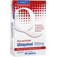 Lamberts Ubiquinol Συμπλήρωμα Διατροφής Συνενζύμου Q10 σε Ενεργό Μορφή για Μέγιστη Απορρόφηση Απαραίτητο για την Παράγωγη Ενέργειας σε Κυτταρικό Επίπεδο με Αντιοξειδωτικές Ιδιότητες 100mg, 60caps