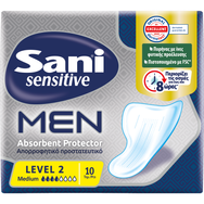 Sani Sensitive Men Absorbent Protector Λεπτό & Διακριτικό Επίθεμα Ακράτειας για Άνδρες 10 Τεμάχια - Level 2/ Medium