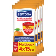 Septona Promo Antibacterial Wipes Orange Blossom Αντιβακτηριδιακά Μαντηλάκια Χεριών με Άρωμα Άνθος Πορτοκαλιού 60 Τεμάχια (4x15 Τεμάχια)