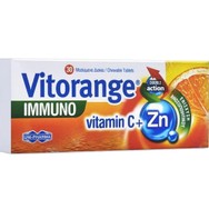 Uni-Pharma Vitorange Immuno Vitamin C + Zinc Συμπλήρωμα Διατροφής με Βιταμίνη C & Ψευδάργυρο για Ενίσχυση του Ανοσοποιητικού & Αντιμετώπιση Εποχικών Λοιμώξεων με Γεύση Πορτοκάλι 30 Chew.tabs