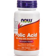 Now Foods Folic Acid 800mcg With Vitamin B-12 25mcg Διευκολύνει Σημαντικά την Παραγωγή Κυτταρικής Ενέργειας 250tabs
