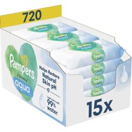 Pampers Aqua Harmonie Monthly Pack Baby Wipes Μωρομάντηλα από 99% Νερό, Κατάλληλα για την Ευαίσθητη Βρεφική Επιδερμίδα με Καπάκι 720 Τεμάχια (15x48 Τεμάχια)