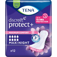 Tena Discreet Protect+ Maxi Night Σερβιέτες Νυκτός για Βαριάς Μορφής Ακράτεια 12 Τεμάχια