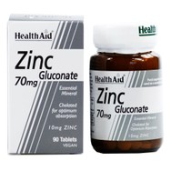 Health Aid Zinc Gluconate  Ψευδάργυρος Γλυκονικός 70mg 90vegtabs