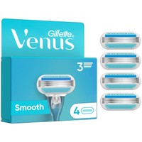 Gillette Venus Smooth 4 Τεμάχια - Ανταλλακτικές Κεφαλές Γυναικείας Ξυριστικής Μηχανής με 3 Λεπίδες που Αγκαλιάζουν τις Καμπύλες σας