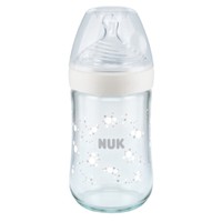 Nuk Nature Sense Glass Bottle Silicone Medium 0-6m Κωδ 10745119, 240ml - Άσπρο - Γυάλινο Μπιμπερό με Δείκτη Ελέγχου Θερμοκρασίας & Θηλή Σιλικόνης