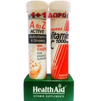 Health Aid Πακέτο Προσφοράς Α to Ζ Active 20eff.tabs & Δώρο Vitamin C Orange 1000mg 20eff.tabs - Συμπλήρωμα Διατροφής Πολυβιταμίνη Ενέργειας & Αντιοξειδωτικής Προστασίας + Δώρο Βιταμίνη C Πορτοκάλι