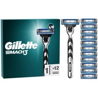 Gillette Mach3 Men's BladeRazor System Value Pack - Ανταλλακτικές Κεφαλές Ξυριστικής Μηχανής με 3 Λεπίδες, 12 Τεμάχια & Λαβή 1 Τεμάχιο