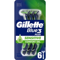 Gillette Blue3 Plus Sensitive Disposable Razors 6 Τεμάχια - Ανδρικά Ξυραφάκια με 3 Λεπίδες για Βαθύ & Απαλό Ξύρισμα, Κατάλληλο για Ευαίσθητες Επιδερμίδες
