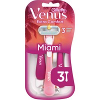 Gillette Venus Smooth Miami 2 Colors 3 Τεμάχια - Γυναικεία Ξυραφάκια μιας Χρήσης 3 Λεπίδων με Κινούμενη Κεφαλή για Βαθύ Ξύρισμα με Αρωματική Λαβή