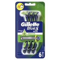 Gillette Blue3 Plus Sensitive Disposable Razors 6 Τεμάχια - Ανδρικά Ξυραφάκια με 3 Λεπίδες για Βαθύ & Απαλό Ξύρισμα, Κατάλληλο για Ευαίσθητες Επιδερμίδες
