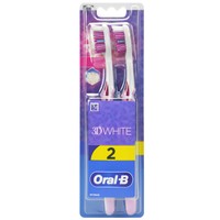 Oral-B 3D White Duo Medium Toothbrush 2 Τεμάχια - Λιλά / Λιλά - Μέτρια Χειροκίνητη Οδοντόβουρτσα για Ενήλικες
