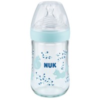 Nuk Nature Sense Glass Bottle Silicone Medium 0-6m Κωδ 10745119, 240ml - Γαλάζιο - Γυάλινο Μπιμπερό με Δείκτη Ελέγχου Θερμοκρασίας & Θηλή Σιλικόνης
