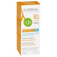 A-Derma Promo Protect AC Sunscreen Mattifying Fluid for Face Spf50+, 40ml σε Ειδική Τιμή - Λεπτόρρευστη, Αντηλιακή Κρέμα Προσώπου, Πολύ Υψηλής Προστασίας, με Ματ Αποτέλεσμα