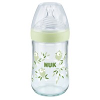 Nuk Nature Sense Glass Bottle Silicone Medium 0-6m Κωδ 10745119, 240ml - Πράσινο - Γυάλινο Μπιμπερό με Δείκτη Ελέγχου Θερμοκρασίας & Θηλή Σιλικόνης