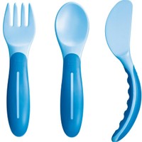 Mam Baby’s Cutlery Set 6m+ Μπλε 1 Τεμάχιo, Κωδ 515 - Βρεφικό Σετ Μαχαιροπίρουνα με Πιρουνάκι, Κουταλάκι, Μαχαιράκι για Σταδιακή Αυτόνομη Διατροφή του Παιδιού