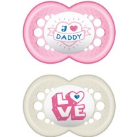 Mam I Love Mummy & Daddy Silicone Soother 6-16m Ροζ - Λευκό 2 Τεμάχια, Κωδ 170S - Ορθοδοντική Πιπίλα με Θηλή από Σιλικόνη με Θήκη Μεταφοράς Φιλική προς το Δερματάκι του Μωρού