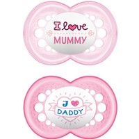 Mam I Love Mummy & Daddy Silicone Soother 6-16m Ροζ - Ροζ 2 Τεμάχια, Κωδ 170S - Ορθοδοντική Πιπίλα με Θηλή από Σιλικόνη με Θήκη Μεταφοράς Φιλική προς το Δερματάκι του Μωρού