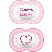 Mam I Love Mummy & Daddy Silicone Soother 6-16m Ροζ - Ροζ 2, 2 Τεμάχια, Κωδ 170S - Ορθοδοντική Πιπίλα με Θηλή από Σιλικόνη με Θήκη Μεταφοράς Φιλική προς το Δερματάκι του Μωρού