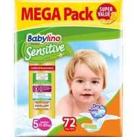 Babylino Sensitive Mega Pack Junior No5 (11-25kg) 72 Τεμάχια - Βρεφικές Πάνες Υψηλής Απορροφητικότητας για Άνεση & Ασφάλεια Κάθε Μέρα