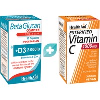 Σετ Health Aid Beta Glucan Complex 30caps & Esterified Vitamin C 1000mg 30tabs - Συμπλήρωμα Διατροφής με B-Γλυκάνες, Βιταμίνες C, D3, B12, Φολικό Οξύ, Σελήνιο & Ψευδάργυρο & Συμπλήρωμα Διατροφής με Βιταμίνη C Εστερικής Μορφής για Ολοκληρωμένη Ενίσχυση του Ανοσοποιητικού Συστήματος