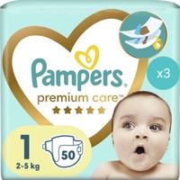 Σετ Pampers Premium Care Νο1 Newborn (2-5kg) 150 Πάνες (3x50 Πάνες) - 