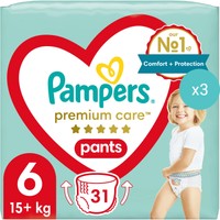 Σετ Pampers Premium Care Pants Jumbo Pack No6 (15+Kg) 93 Πάνες (3x31 Πάνες) - 