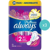 Σετ Always Platinum Sanitary Towels with Comfort Lock Wings Size 2, 78 Τεμάχια (3x26 Τεμάχια) - Σερβιέτες Μεγάλου Μεγέθους με Φτερά για Άνεση & Προστασία