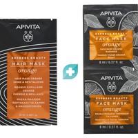 Σετ Δώρο Apivita Express Beauty Hair Mask Orange Shine & Revitalizing 20ml & Face Mask Orange Radiance 16ml (2x8ml) - 