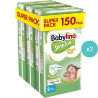 Σετ Babylino Sensitive Cotton Soft Super Pack Mini Νο2 (3-6kg) 300 Τεμάχια (6x50 Τεμάχια) - 