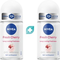 Σετ Nivea Fresh Cherry 72H Anti Perspirant Deo Roll-On 100ml (2x50ml) - Γυναικείο Αποσμητικό για 72ωρη Αποσμητική Προστασία με Άρωμα Κεράσι